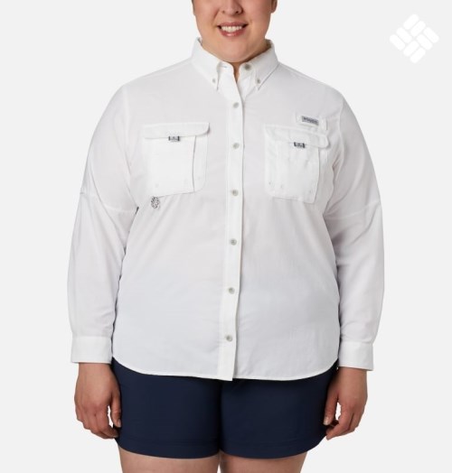 Women's Columbia PFG Bahama Long Sleeve Shirts White | Plus Size CA-Q4C18